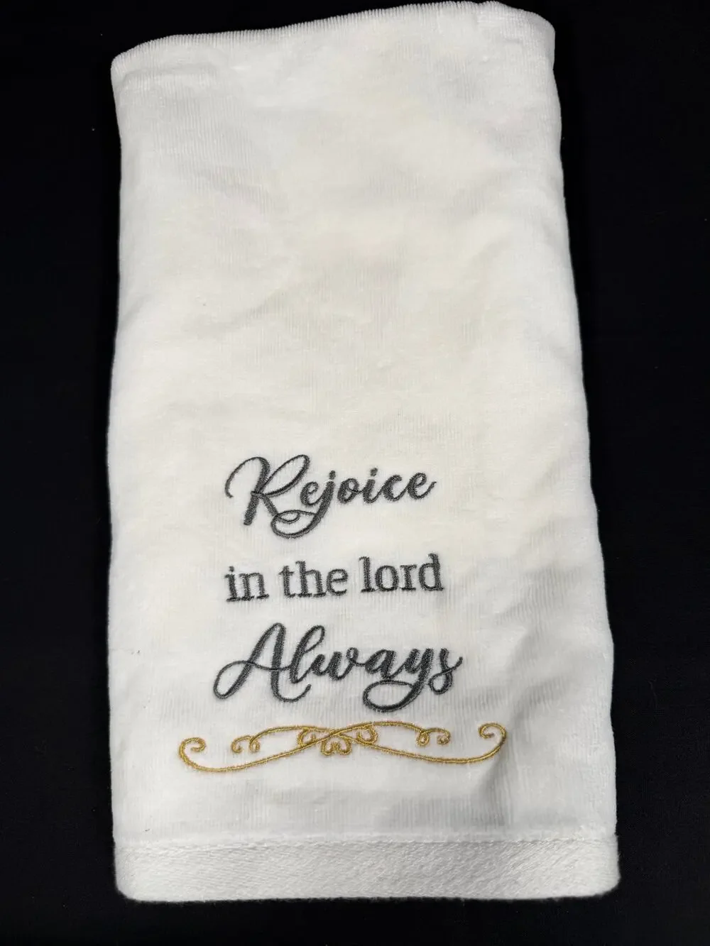 Rejoice in the Lord Always Embroidered Hand Towel 100% Cotton